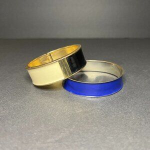 Lot of 2 Vintage Blue, Ivory & Black Colorblock Round Jewelry Bangle Bracelets